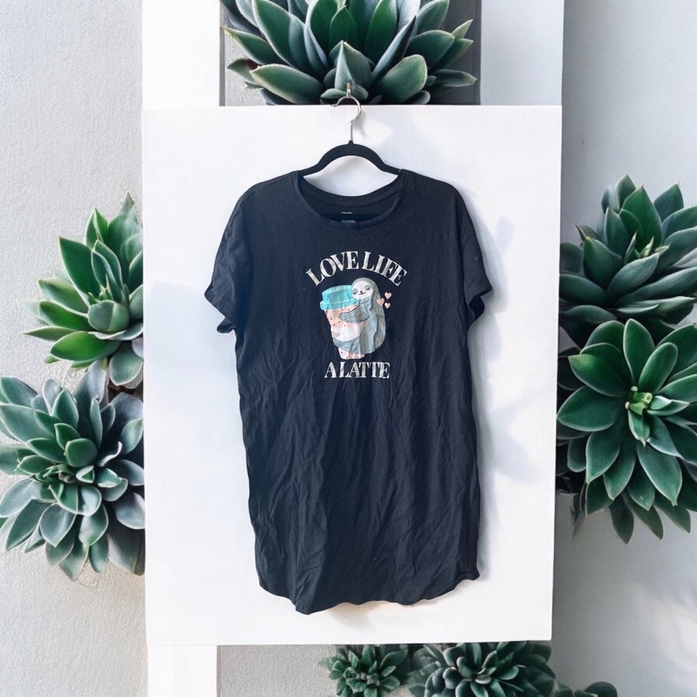 *HOST PICK* Black Nightie with Cute Coffee/Sloth Design